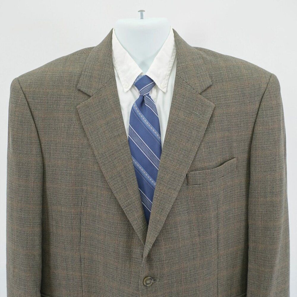 Jos A Bank Wool Sport Coat Green Blue Check W/ Brown Windowpane 44R / Slim 46R‎